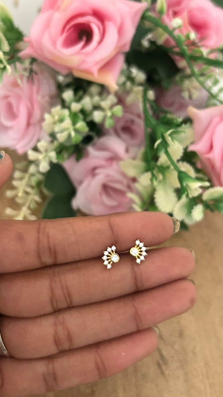 Tiny white Stone Cluster Stud Earrings – Nose Pin Type Screw Back | Mini Second Piercing Studs