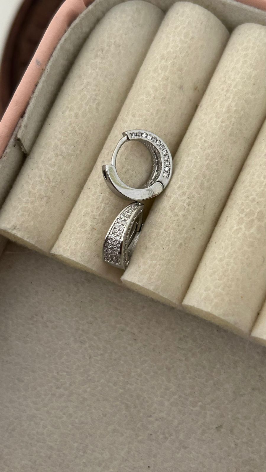 Polished Silver CZ Huggie Hoops with Pavé Detail