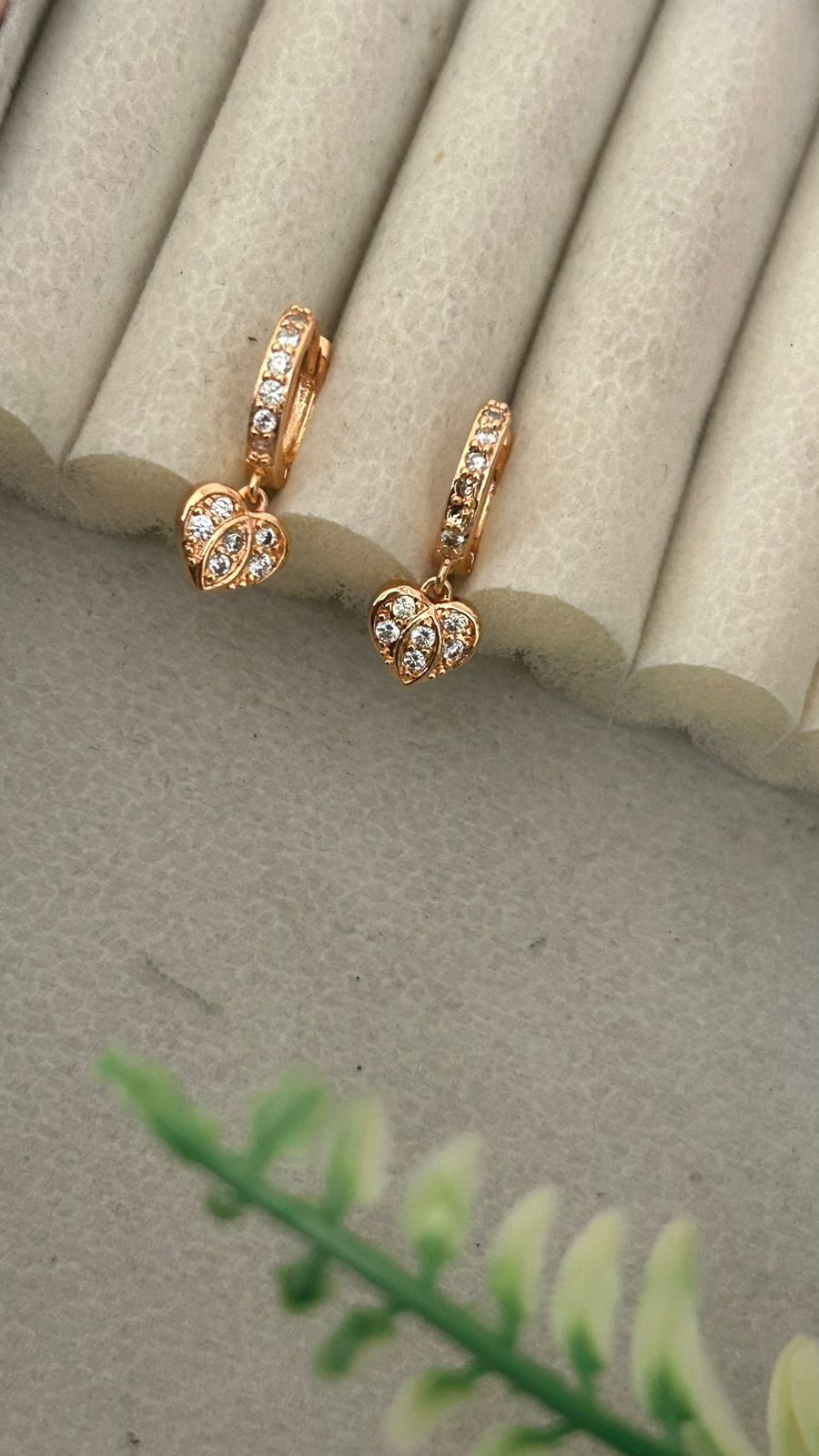 Dainty Heart Charm Dangle Earrings with CZ Stones