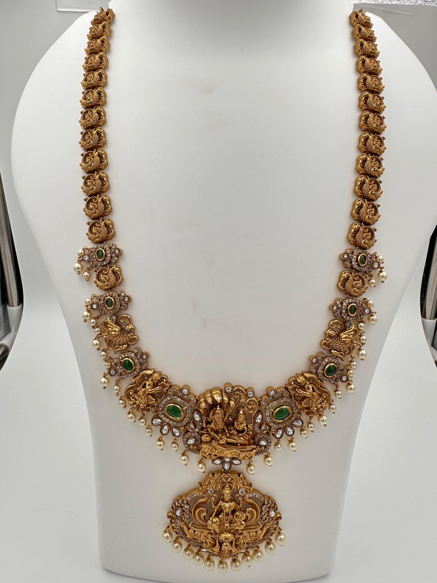 Antique Gold Lakshmi Pendant Necklace Set with Jhumka Earrings