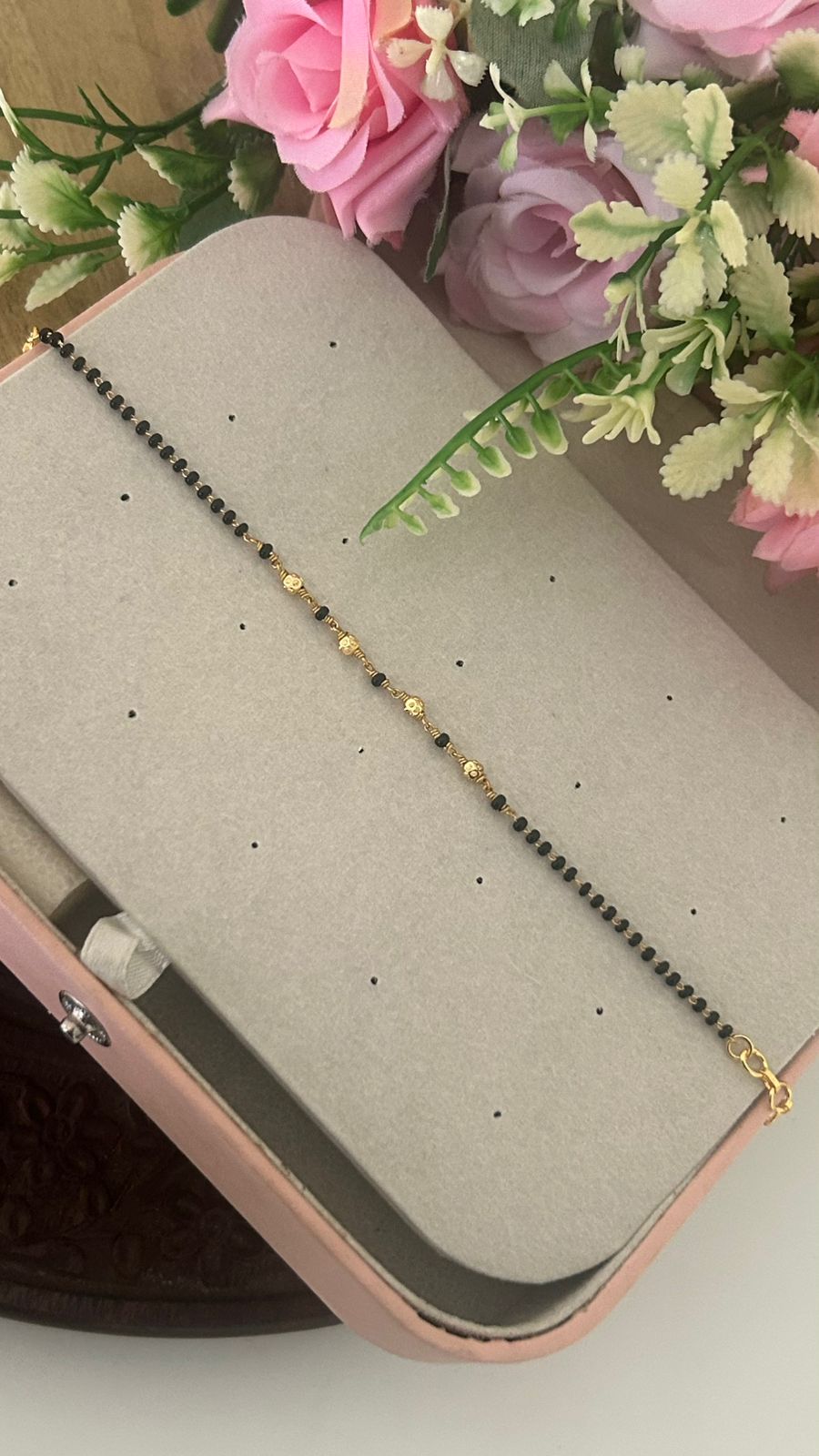 Elegant Black Bead Mangalsutra Bracelet with Gold Design Beads – Traditional Wear Bracelet for Women