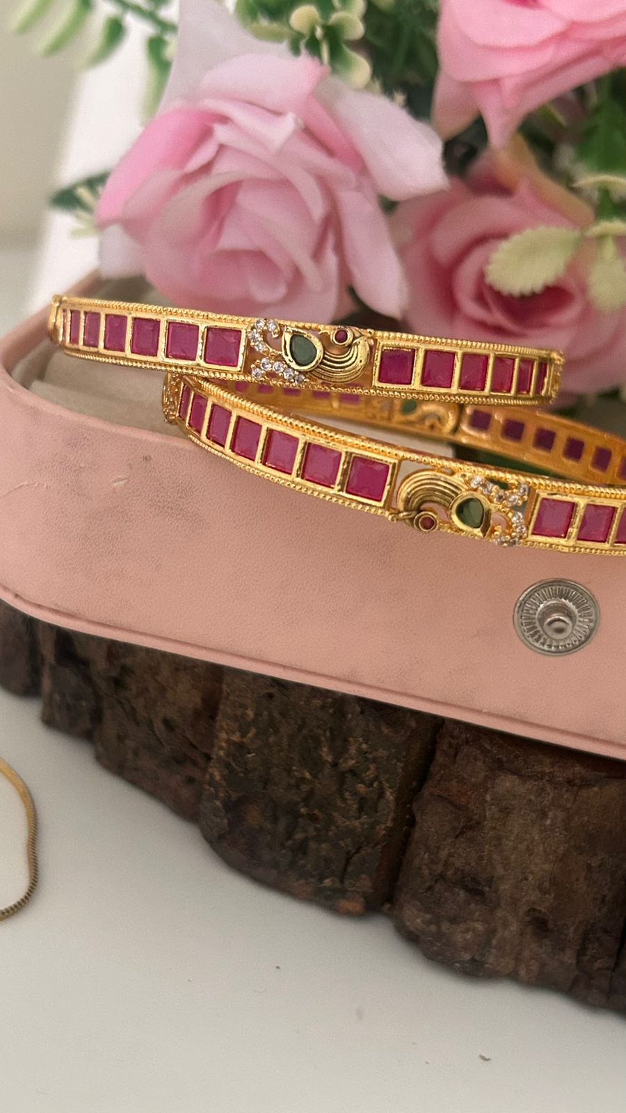 Traditional Peacock Design Ruby Stone Bangles – South Indian Gold Plated Bridal Bangles