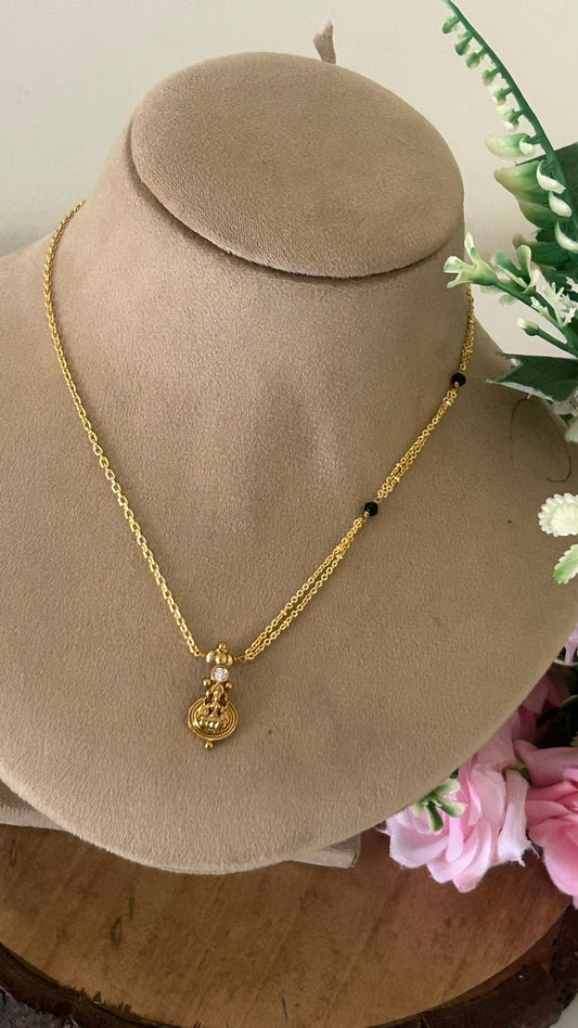 Traditional Lakshmi Dollar Black Beads Mangalsutra – One Gram Gold Plated Daily Wear Design