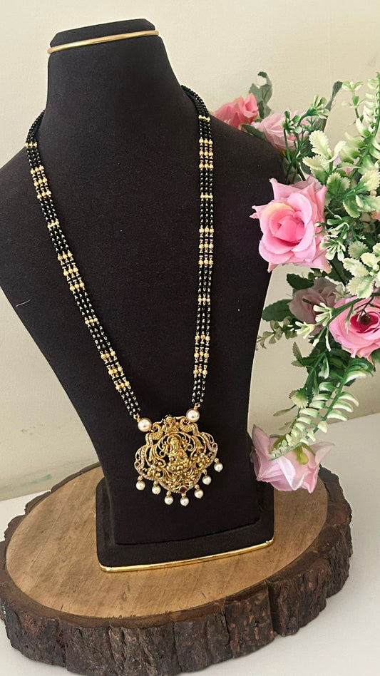 Designer Long Mangalsutra with Lakshmi Goddess Pendant – Traditional Temple Jewellery Style