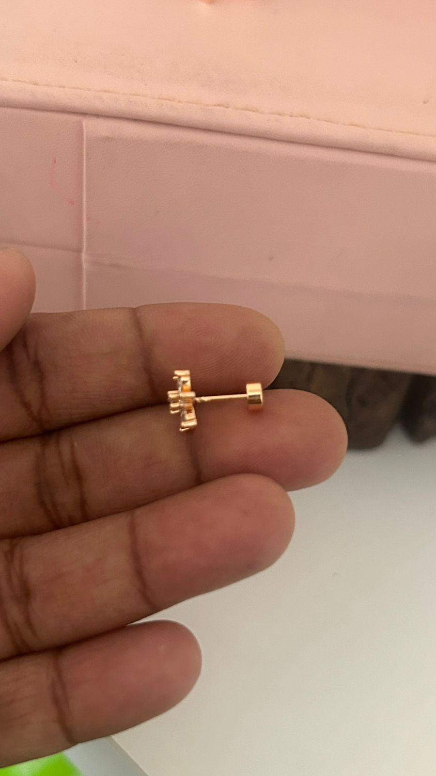 Rose Gold Finish Small 4-Petal Flower CZ Stud Earrings with Screw Back Piercing | Cute Studs ( small)