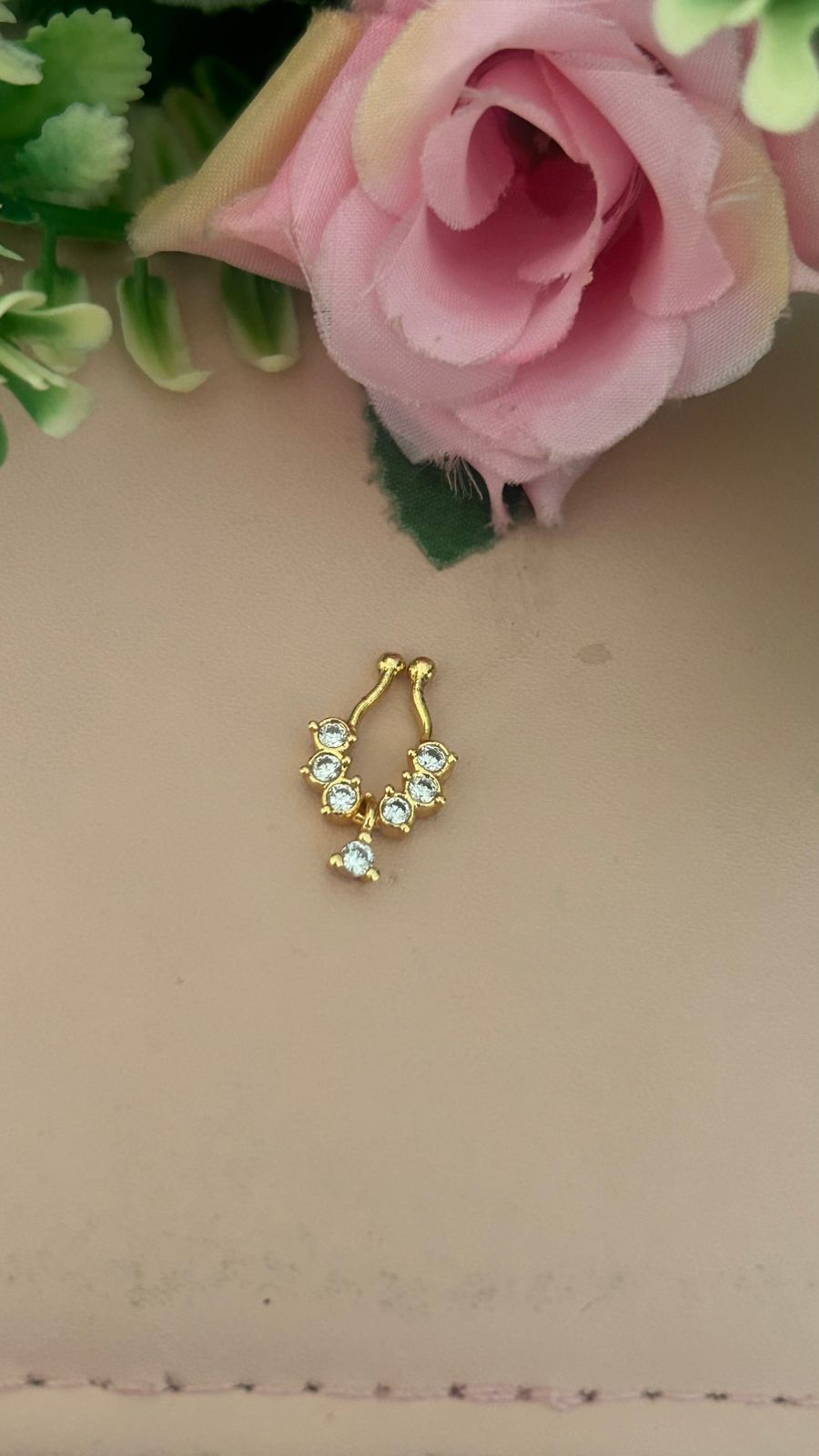Traditional Panchaloha Polish Septum Ring with Stones