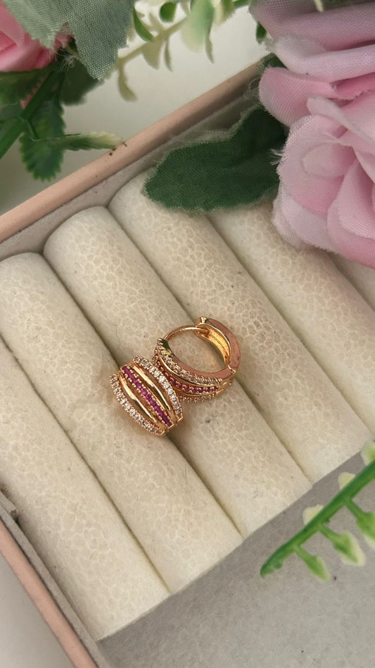 Sparkling Ruby Line CZ Bali ll Rose Gold Ruby Stone CZ Bali Earrings for Women
