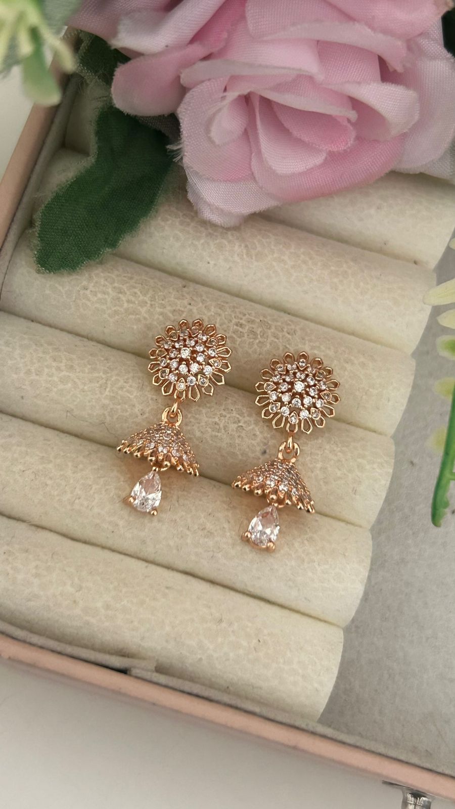 Dainty Floral Dome Earrings in Rose Gold