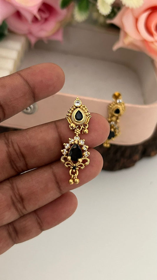 Elegant black Teardrop Stone Screw Back Earrings for Women