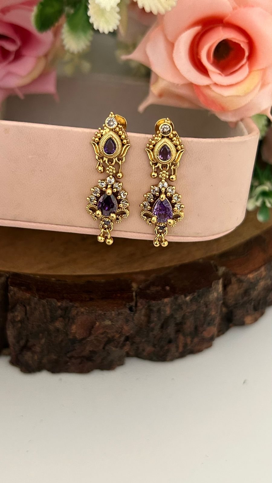 Elegant Purple Teardrop Stone Screw Back Earrings for Women