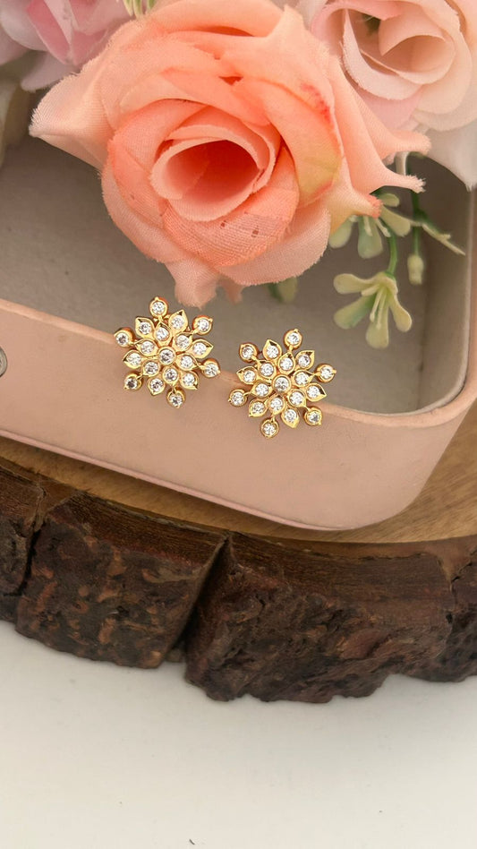 Traditional Panchaloham (Medium) Floral Stud Earrings with white Stones in Mediumsize