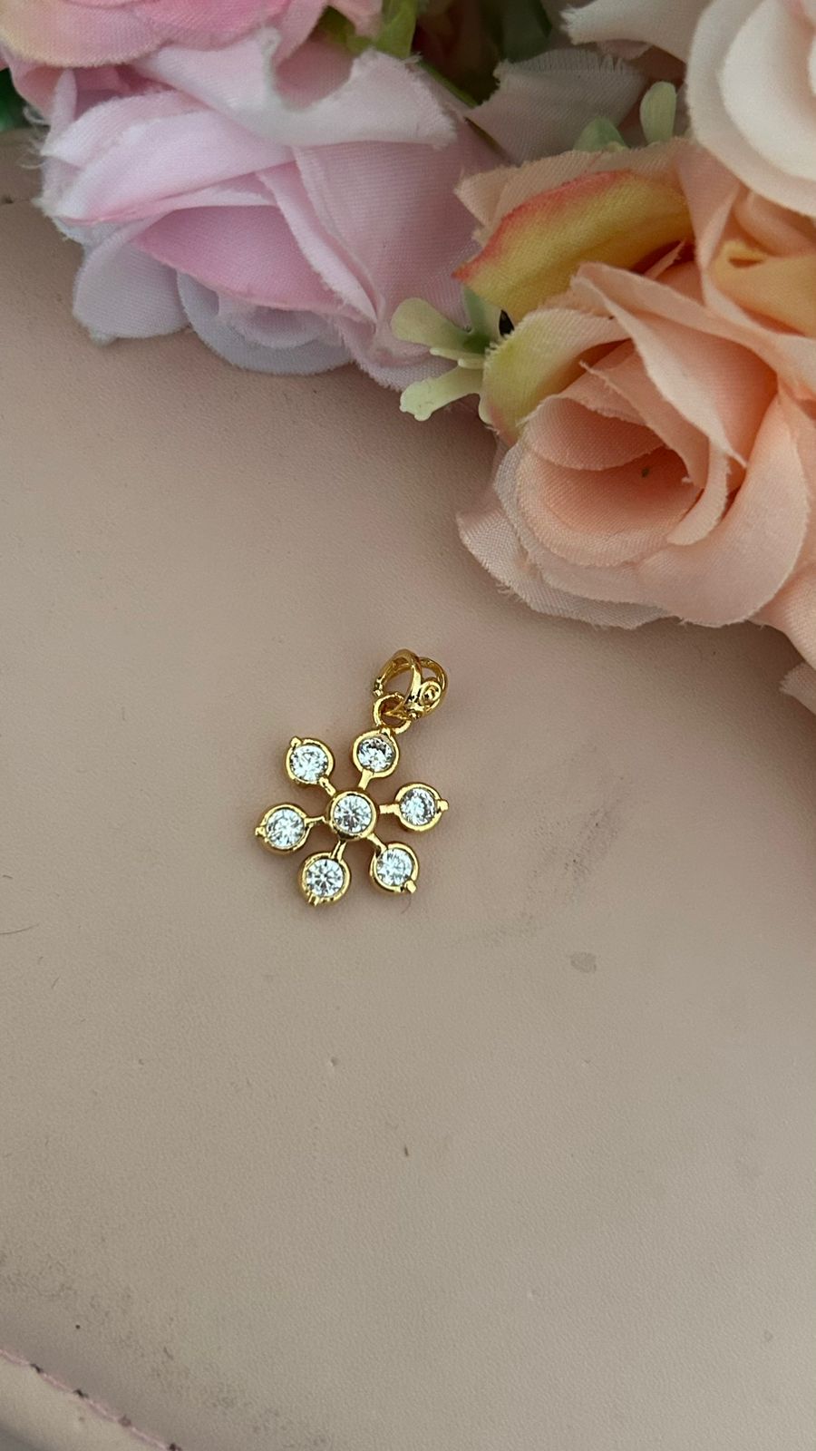 Premium Panchaloham Floral Pendant with Sparkling White Stones