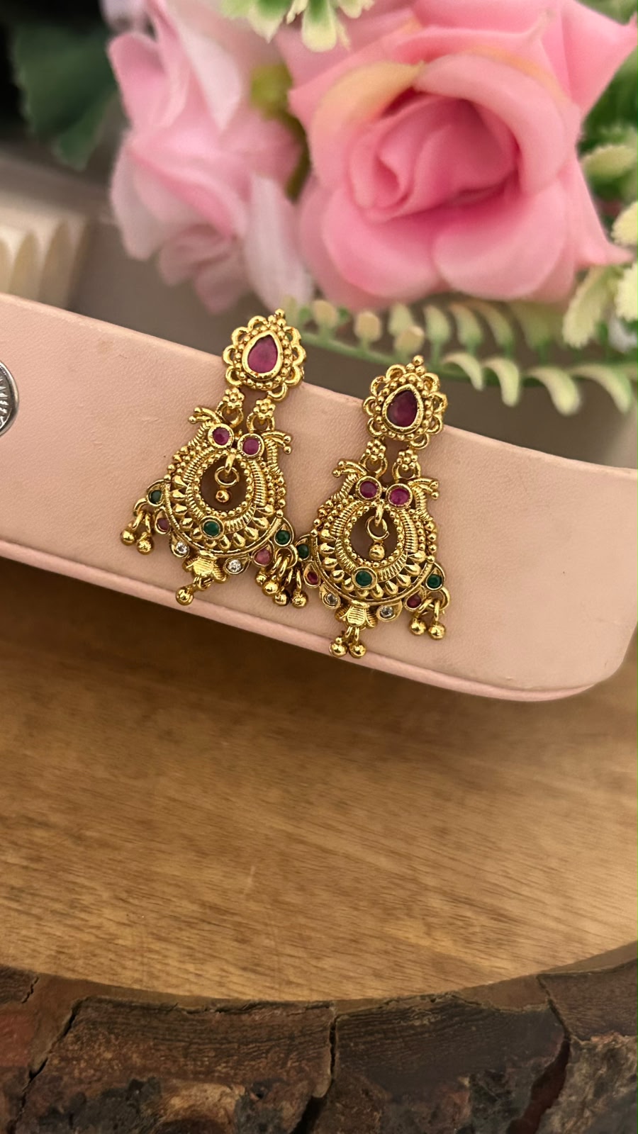 Traditional Chandbali Style Screwback Earrings with Stone Work