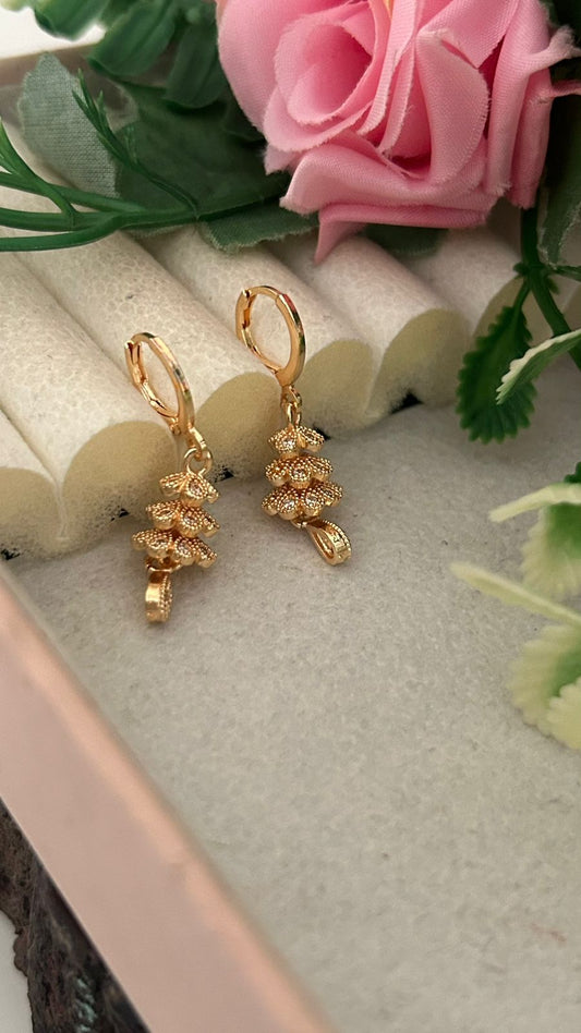 CZ Floral Bali Earrings with Hanging Drop Design