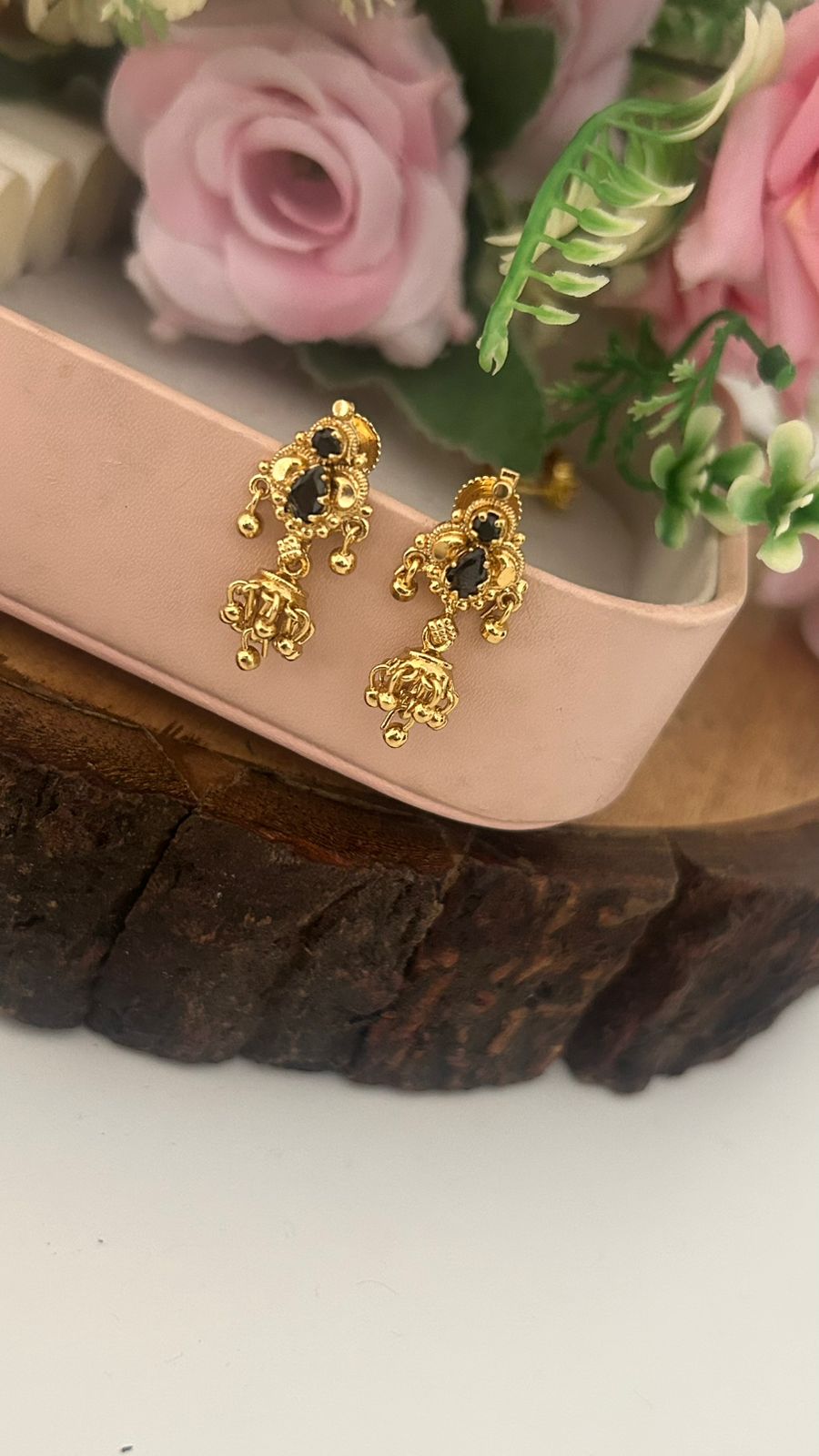 Traditional Black Stone Mini Jhumka Screwback Earrings