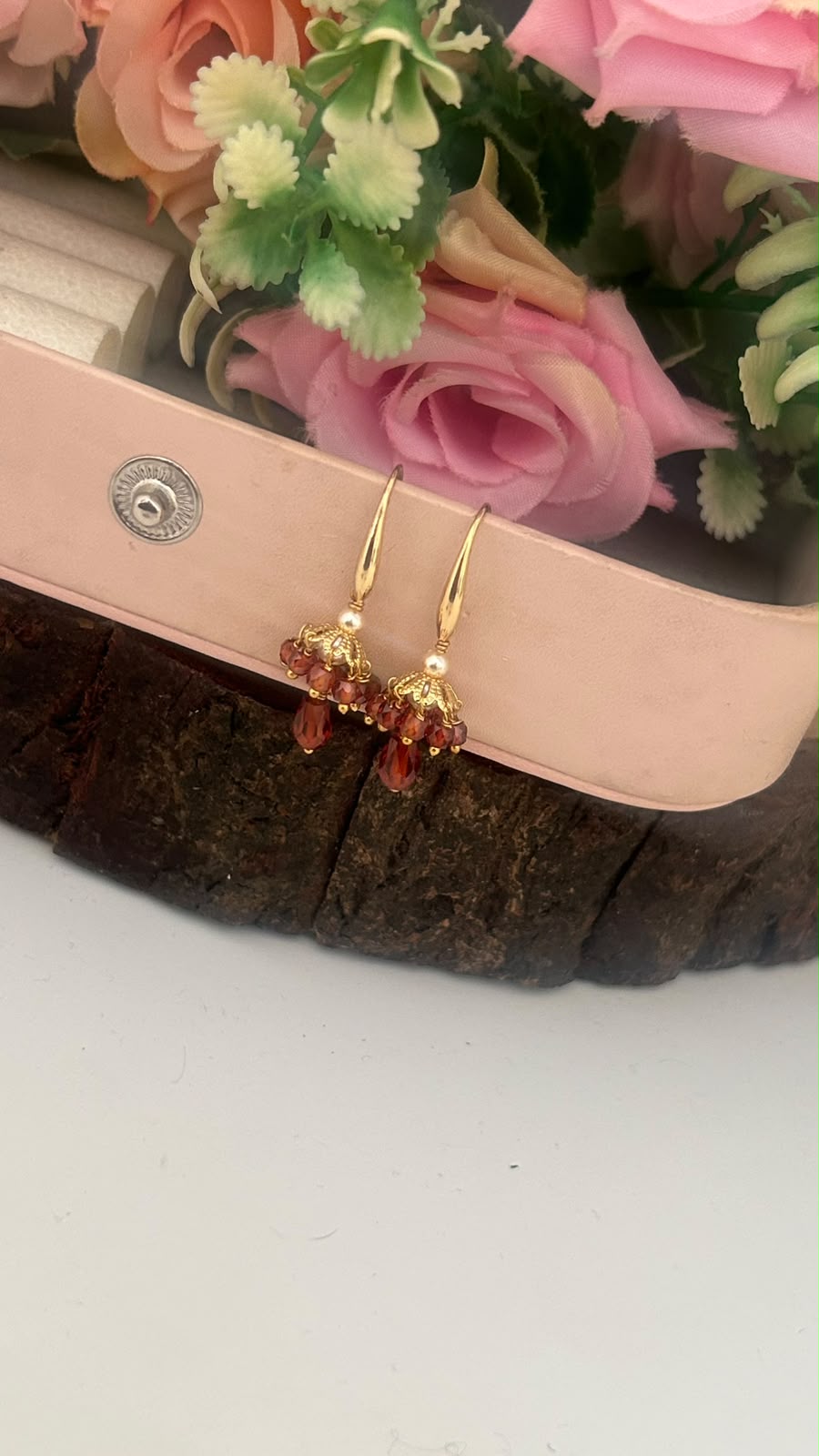 Gold Look CZ Beaded Hanging Earrings with Pearl & Crystal Drop