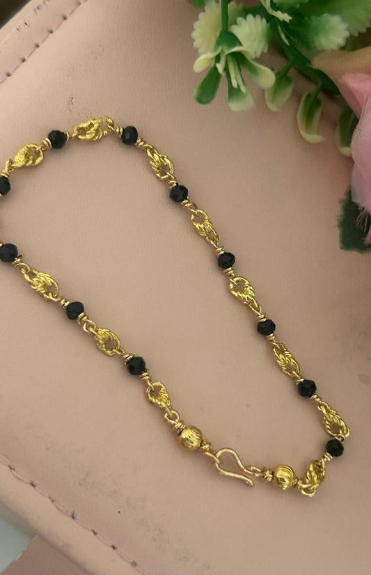 Panchaloham Unpolished Govardhana Mudi Black Crystal Bracelet | 7.5 Inch Comfortable Fit for 2.6 & 2.8 Bangle Size