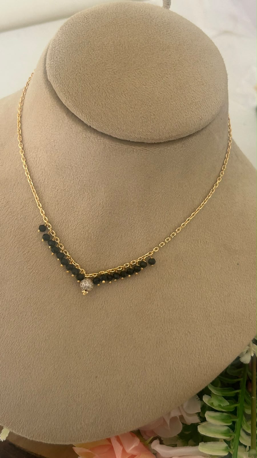 Trendy Look Chain with Black Beads & Stone Ball Pendant