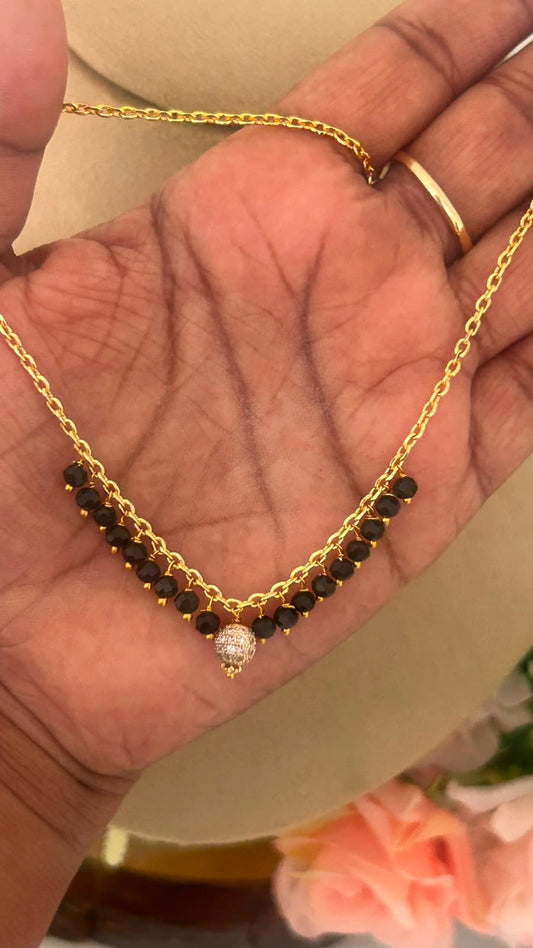 Trendy Look Chain with Black Beads & Stone Ball Pendant
