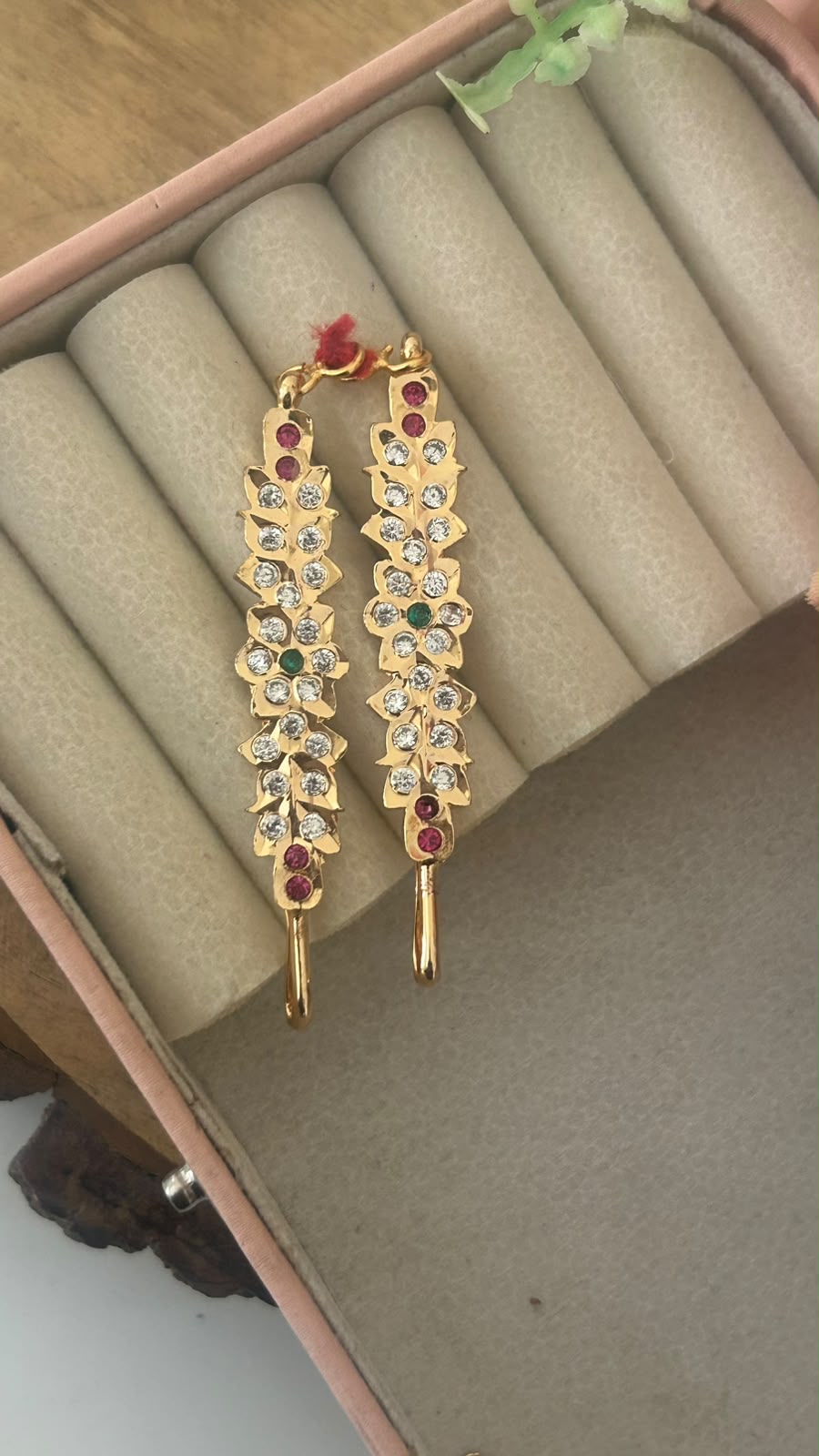 Polished Panchaloham Lotus Vine Mattilu | Ruby Emerald CZ Stone Ear Chains