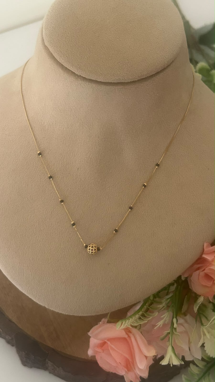 Gold-Finish Black Beads Mangalsutra Chain with Designer cz Ball Pendant