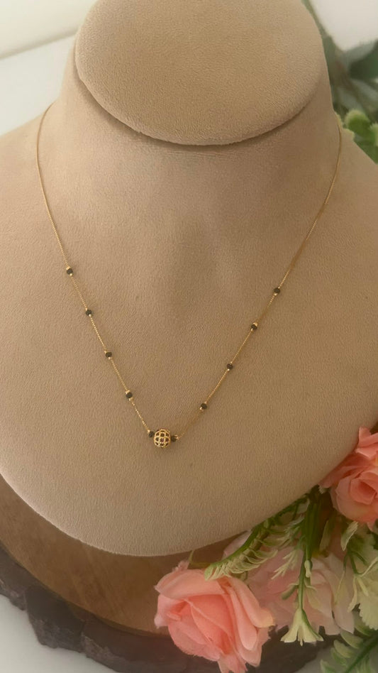 Gold-Finish Black Beads Mangalsutra Chain with Designer cz Ball Pendant