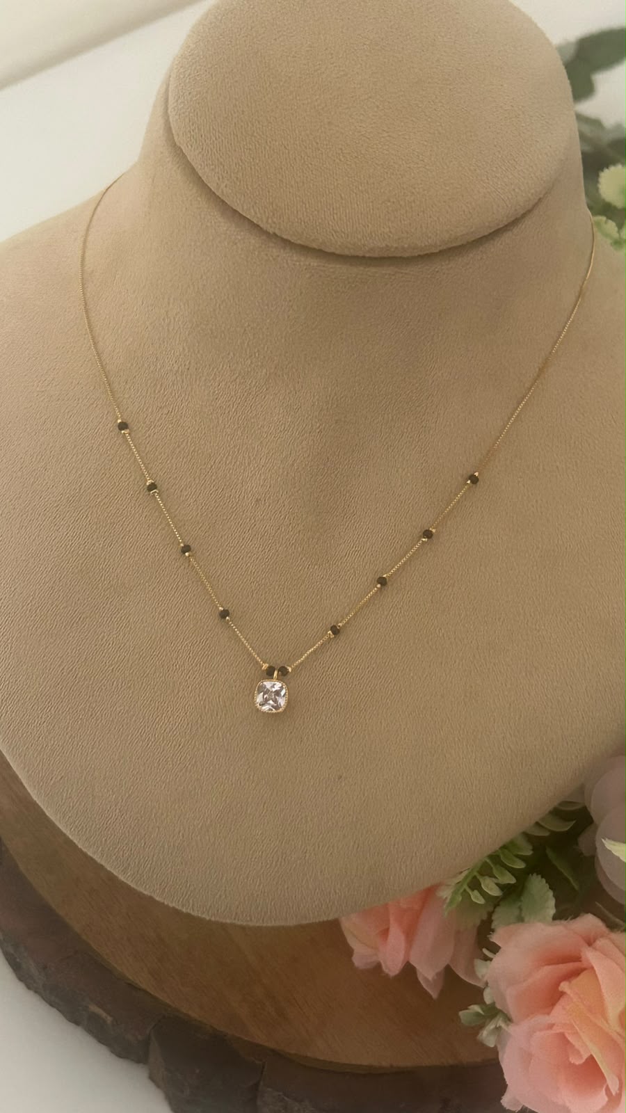Elegant Square Solitaire Black Beads Mangalsutra Chain with Gold Finish