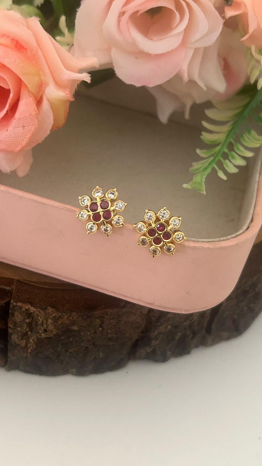 Traditional Panchaloham Polished Kempu Flower Studs