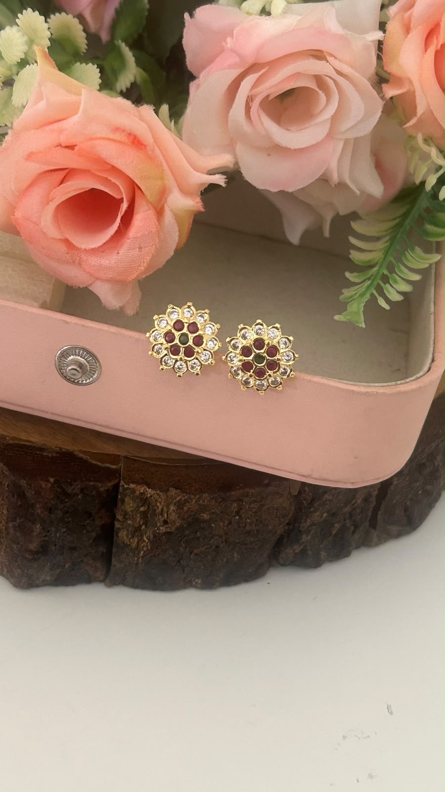 Panchaloham Polished Kempu Lotus Stud Earrings