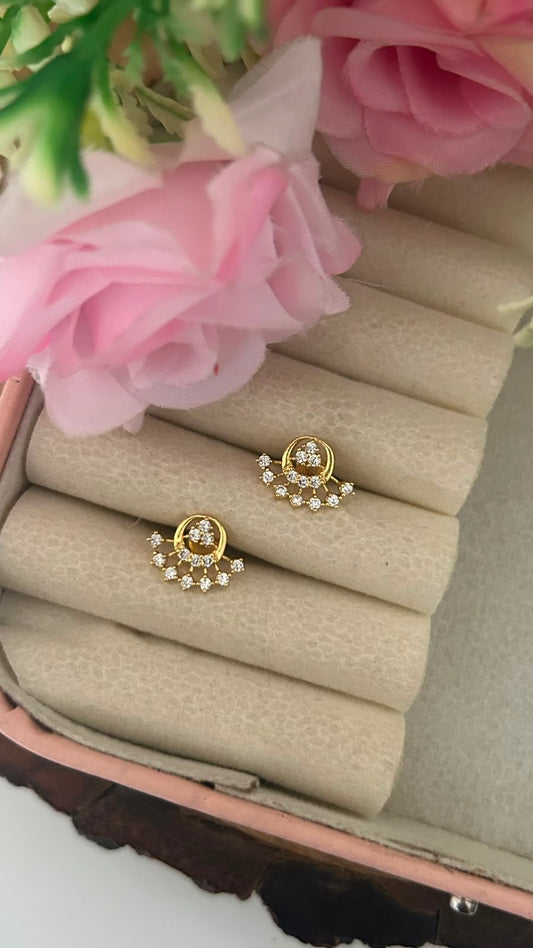 Small Floral Halo Screwback Stud Earrings | Gold Finish Diamond Replica Earrings