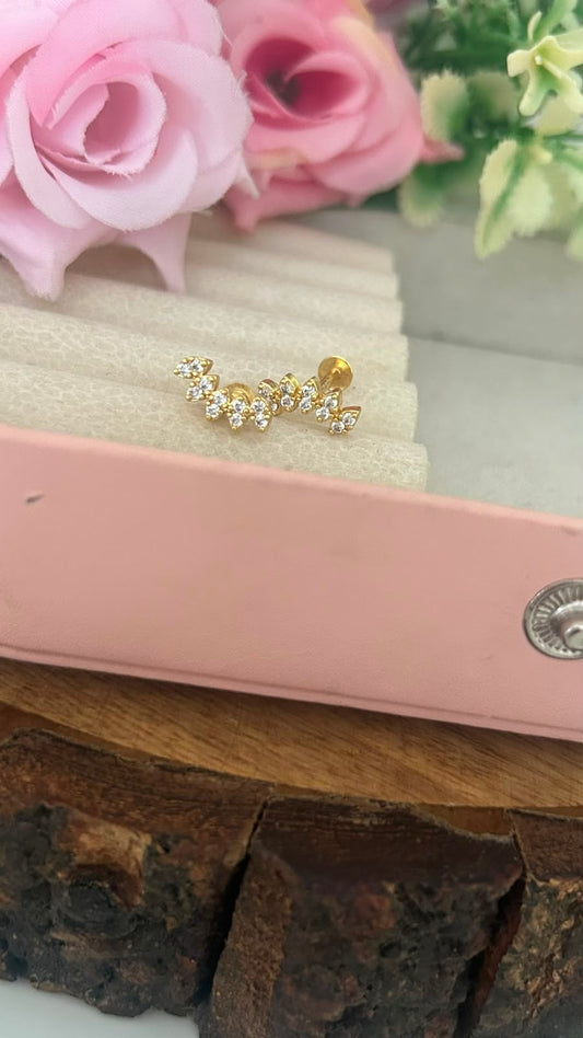 Small Leaf Vine Screwback Stud Earrings | Gold Finish Diamond Replica Ear Climbers
