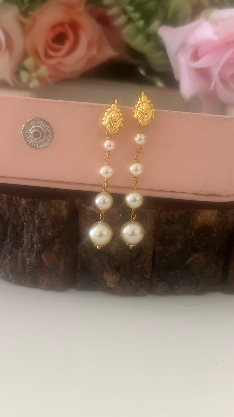 Handmade Swarovski Pearl string Earrings | kattuteega Handwork String Earrings with hook ( Hook style may vary)