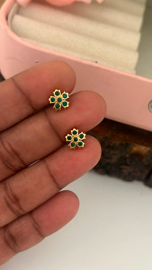 Panchaloham full green Flower Stud Earrings | Small Stone Traditional wear