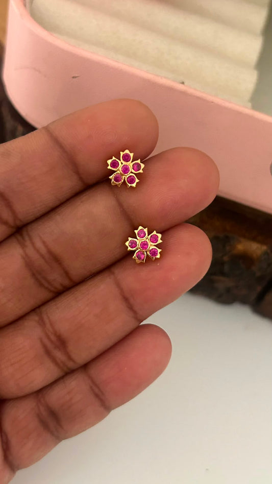 Panchaloham full red Flower small Stud Earrings | Small Stone Traditional wear