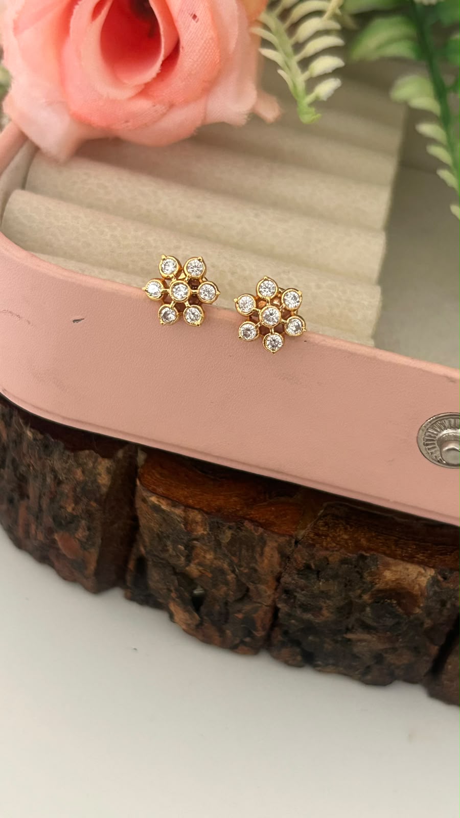 Small Floral Panchaloham Stud Earrings for Women with polish