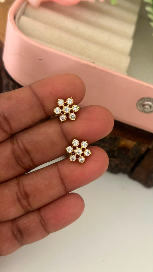 Small Floral Panchaloham Stud Earrings for Women with polish