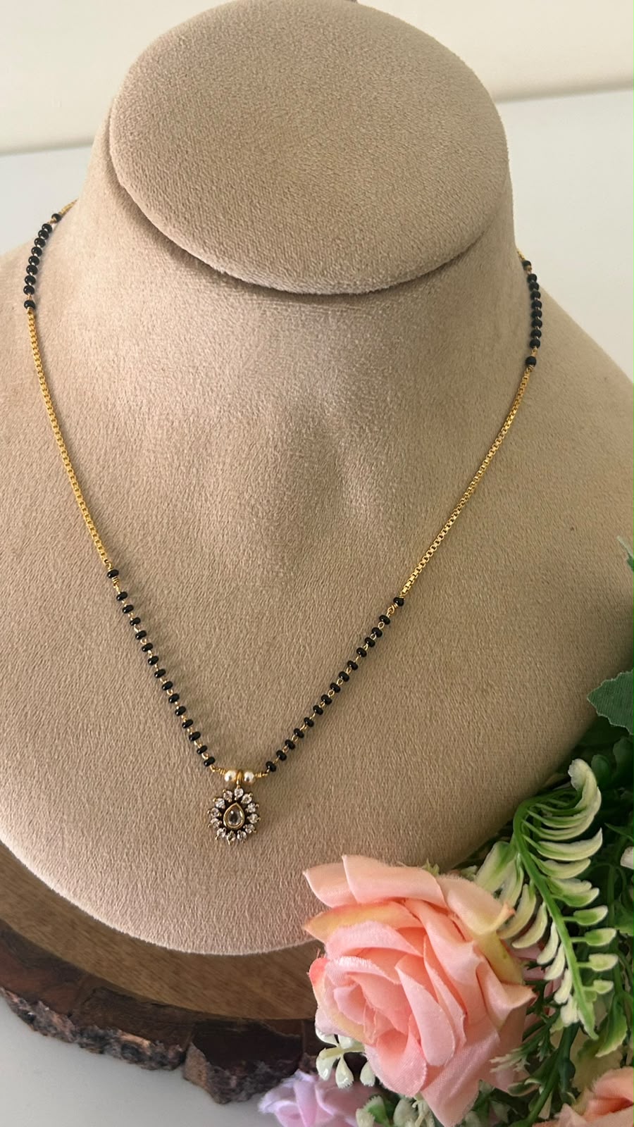 Traditional Black Beads Mangalsutra with Teardrop Pendant | | 18 Inch