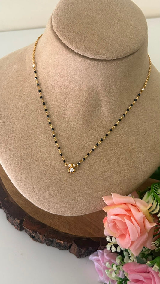 Premium Kattuteega Making Black Beads Mangalsutra with CZ Pendant | Gold Look | 16–17 Inches