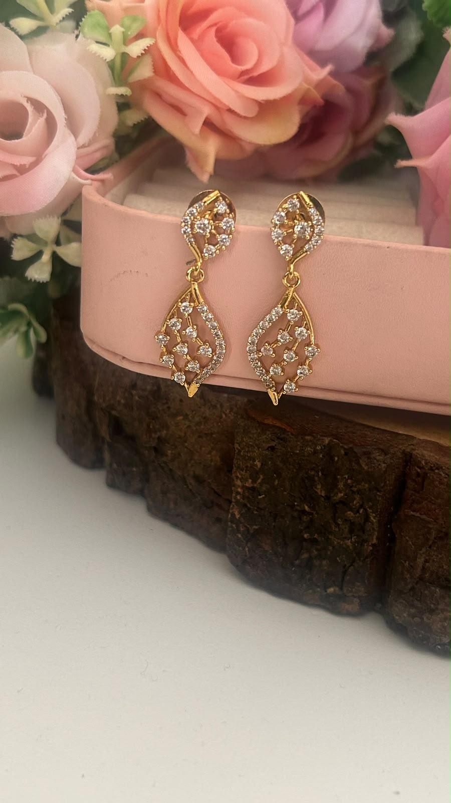 Crystal Leaf Drop Earrings for Women in pushback