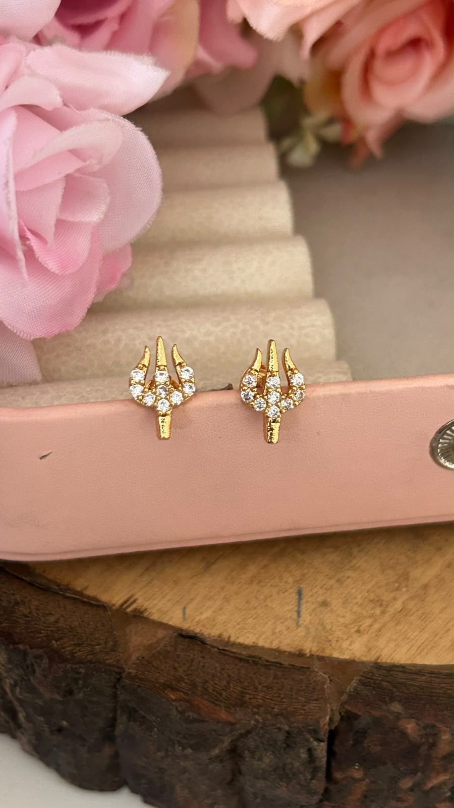 Panchaloham Trishul Design Stud Earrings with Gold Polish