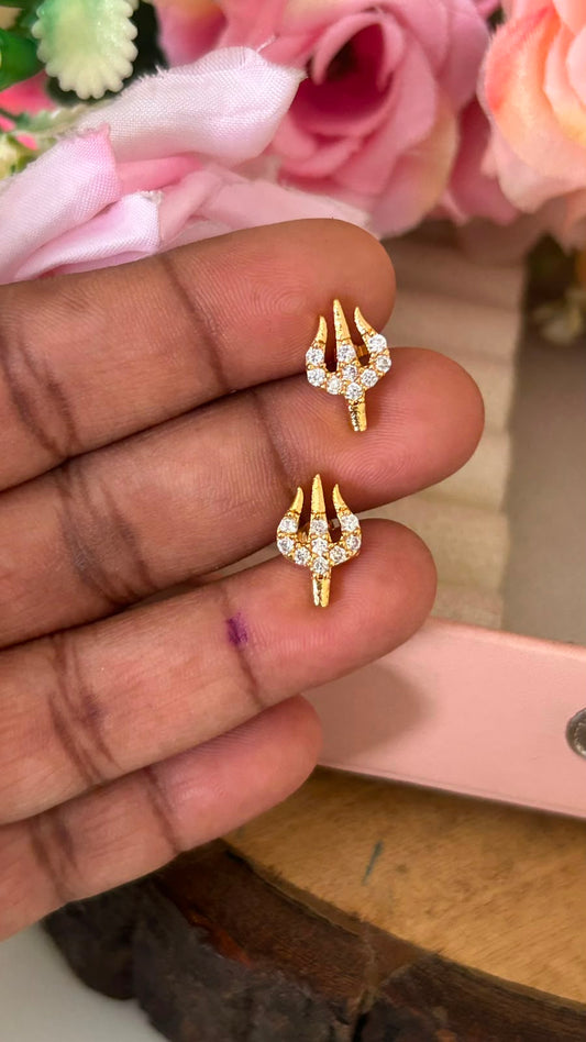 Panchaloham Trishul Design Stud Earrings with Gold Polish
