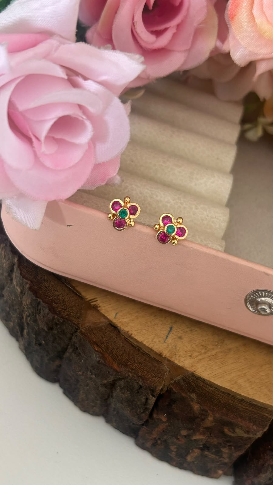 Panchaloham Multicolor Floral Stud Earrings with Gold Polish