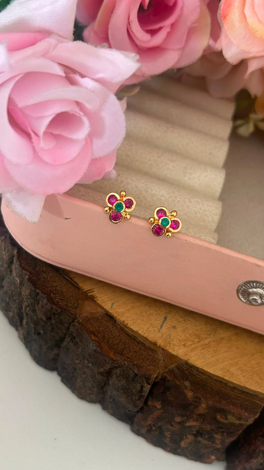 Panchaloham Multicolor Floral Stud Earrings with Gold Polish