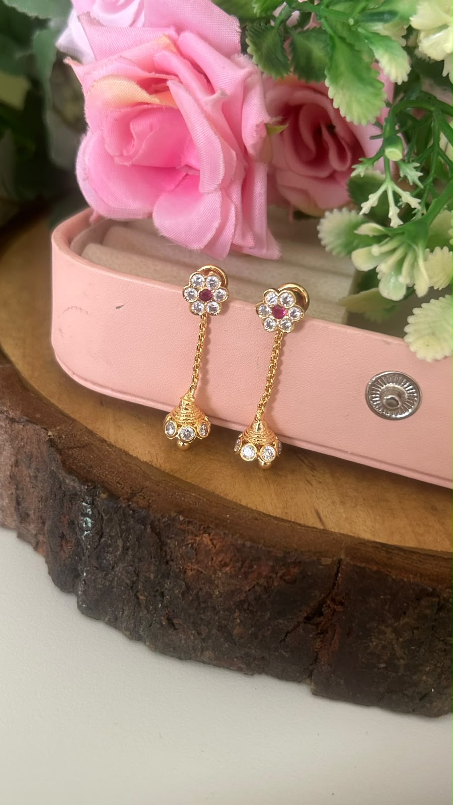 Panchaloham Elegant Floral Hanging Earrings with Stones