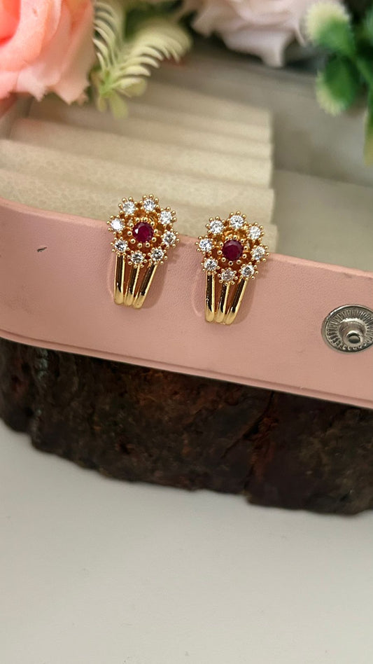 Panchaloham J Type Ruby Floral Polished Drop Earrings