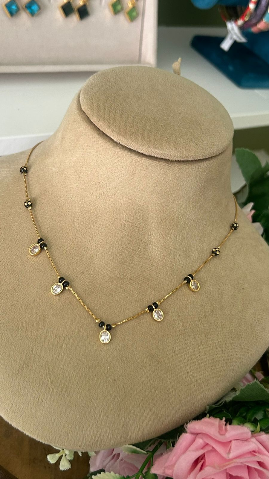 ✨ Elegant Black Beads Mangalsutra Necklace with CZ Stone Drops