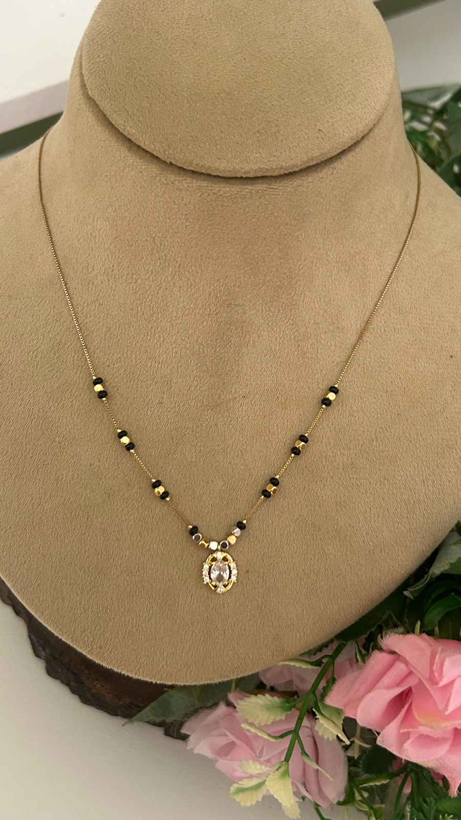 Elegant Black Beads Mangalsutra with cz pendent Necklace | Minimal Gold Chain with Traditional Black Beads