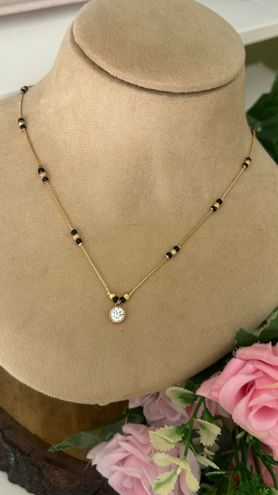 Dainty Gold Chain Necklace with Circular Clear CZ Charm