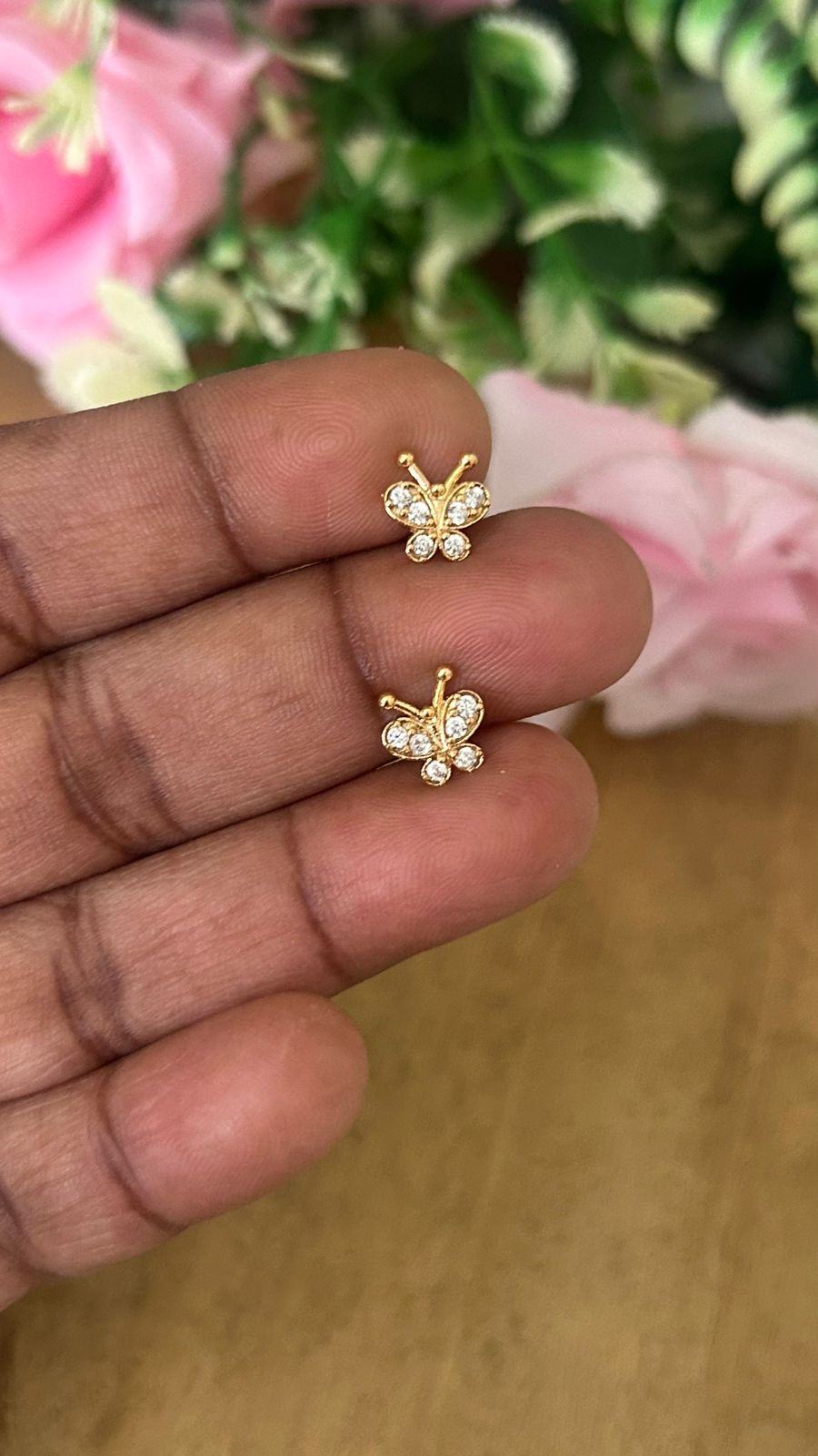 Mini Butterfly Stone Stud Earrings in white – Nose Pin Screw Back | Dainty Second Hole Studs