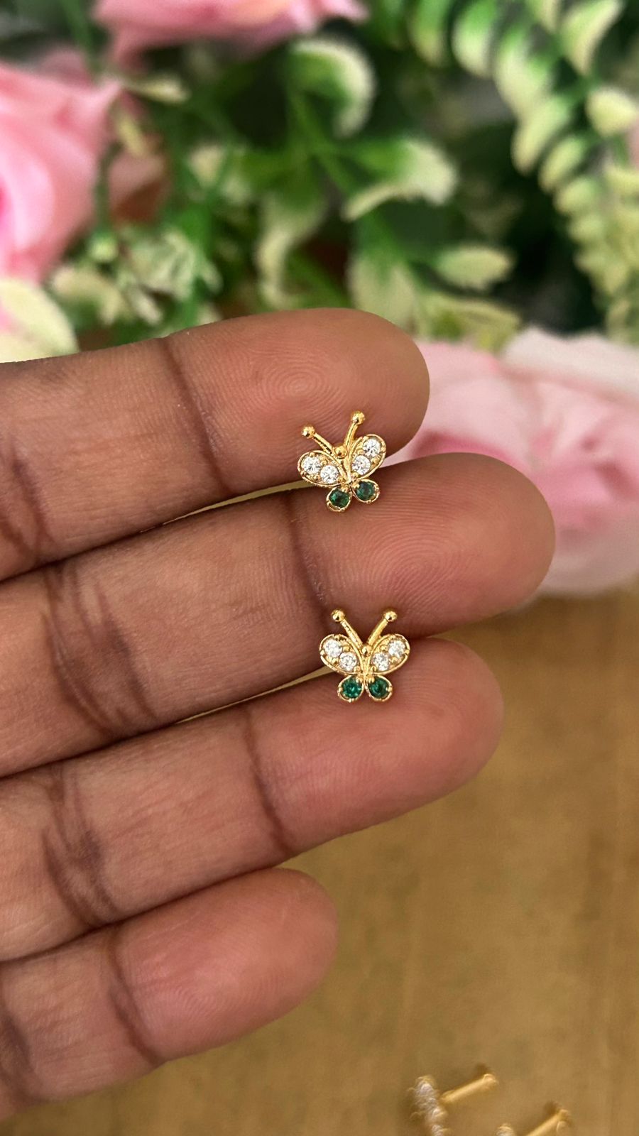 Mini Butterfly Stone Stud Earrings – Nose Pin Screw Back | Dainty Second Hole Studs